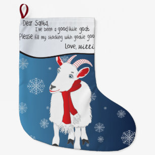 Grande Chaussette De Noël Chèvre de Noël Bleu Cher Père Noël J'ai été bon