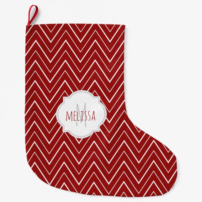Grande Chaussette De Noël Chevron Motif Monogram Noël Stocking (Devant)