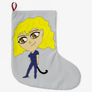 Grande Chaussette De Noël Chibi avec un chat comme une queue