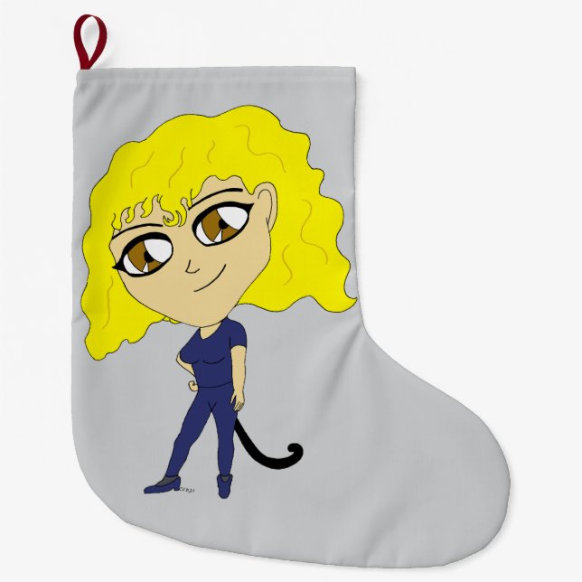 Grande Chaussette De Noël Chibi avec un chat comme une queue (Devant)