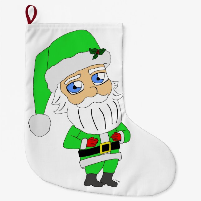 Grande Chaussette De Noël Chibi Santa green suit (Devant)