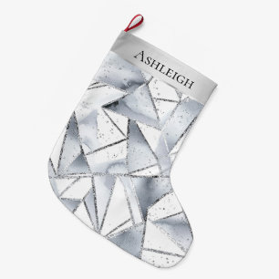 Grande Chaussette De Noël Chic Silver White Triangles Sparkel Noël