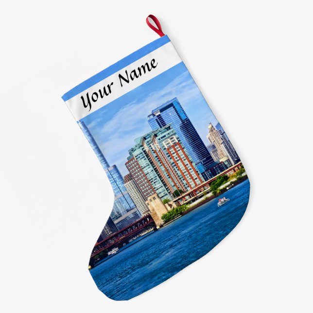 Grande Chaussette De Noël Chicago IL - Vue Du Lac Michigan (Dos (Accrochage))