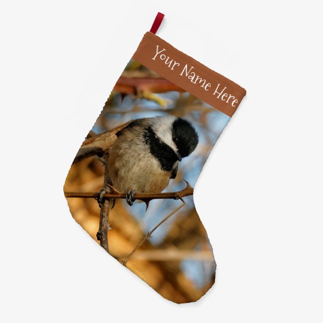 Grande Chaussette De Noël Chickadee Songbird, Joli Espérant (Devant (Accrochage))