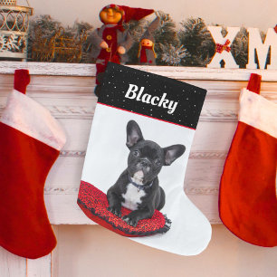 Grande Chaussette De Noël Chien-chien noir et blanc Nom et photo