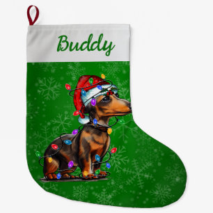Grande Chaussette De Noël Chien Dachshund Avec Lumières De Noël