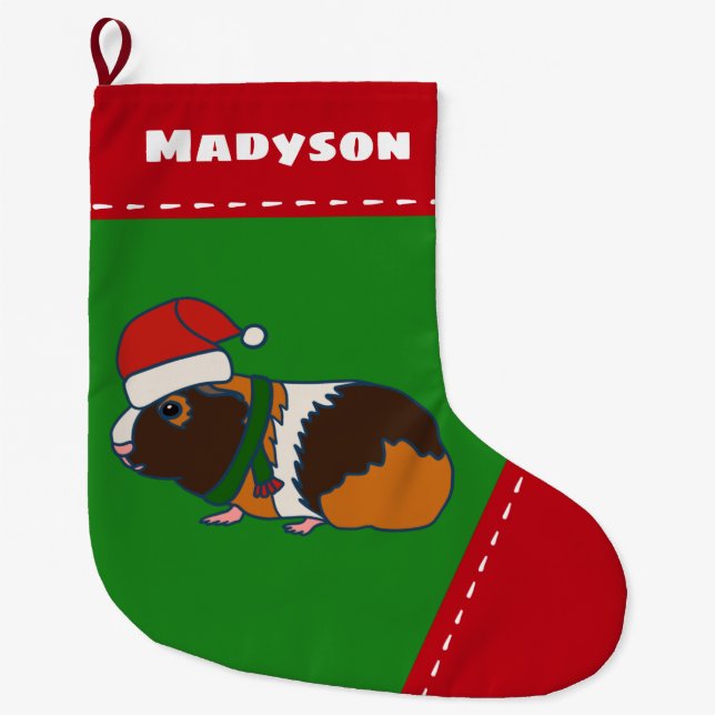 Grande Chaussette De Noël Chien de Guinée à Santa Hat Personnalisé (Devant)