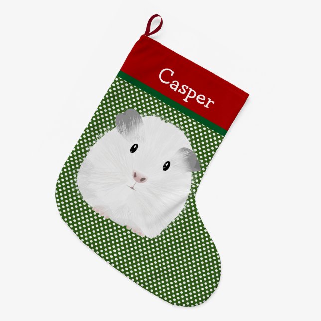 Grande Chaussette De Noël Chien de Guinée blanche personnalisé (Devant (Accrochage))