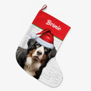Grande Chaussette De Noël Chien de Montagne bernois avec le nom du Chien