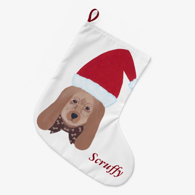 Grande Chaussette De Noël Chien de Père Noël personnalisé - Stocking de Noël (Devant (Accrochage))