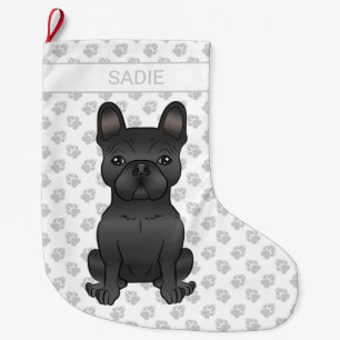 Grande Chaussette De Noël Chien de taule français noir / Chien de caricature