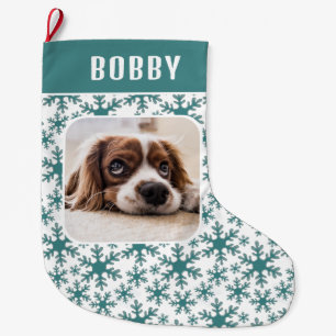 Grande Chaussette De Noël Chien Photo Animaux de compagnie Snowflake Motif d