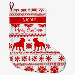 Grande Chaussette De Noël Chien Rottweiler Rouge Nordique Noël