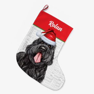 Grande Chaussette De Noël Chien russe de Terrier noir avec le nom du Chien