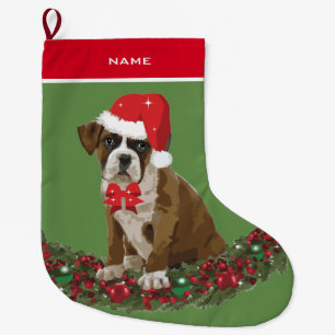 Grande Chaussette De Noël Chien Xmas Cute Boxer Noël chapeau Noël Stocking