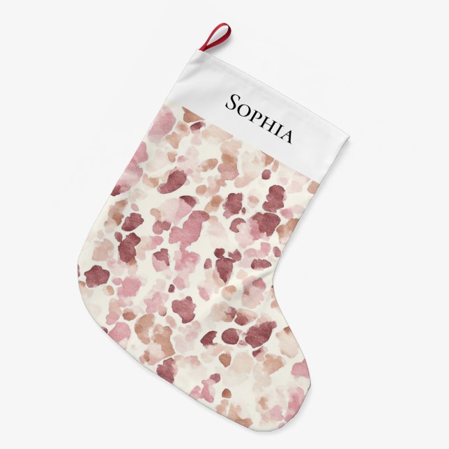 Grande Chaussette De Noël Chocolat à crème rose Brown Léopard Noël (Devant (Accrochage))