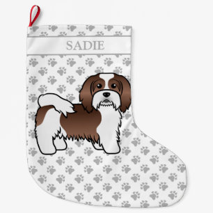 Grande Chaussette De Noël Chocolat Et Blanc Havanais Caricature Chien & Nom