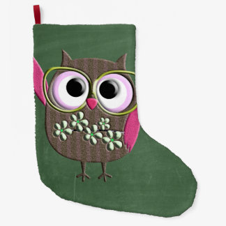 Grande Chaussette De Noël Chouette colorée rétro Boho Bohemian Bird Custom