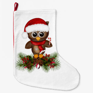 Grande Chaussette De Noël Chouette De Noël Mignonne Sur La Branche De Pin St