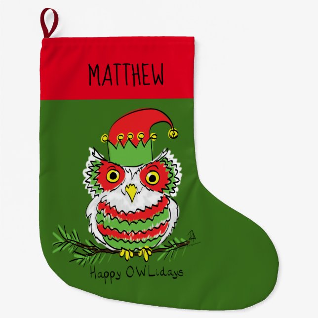 Grande Chaussette De Noël Chouette Noël mignonne Vacances amusantes Enfants (Devant)