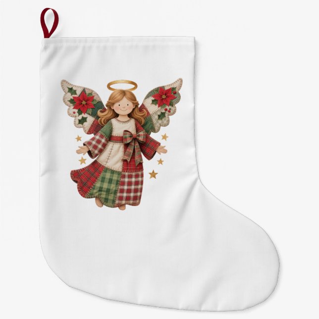 Grande Chaussette De Noël Christmas Angel with Golden Stars (Devant)