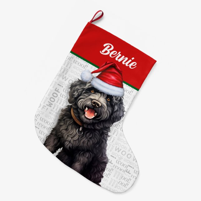 Grande Chaussette De Noël Christmas Barbet Nom Chien Woof (Devant (Accrochage))