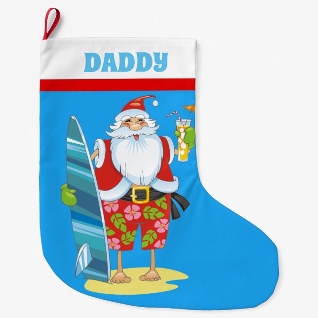 Grande Chaussette De Noël Christmas beach Père Noël Holiday ajouter le texte (Devant)