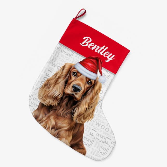 Grande Chaussette De Noël Christmas Cocker Spaniel with Dog's Name (Devant (Accrochage))