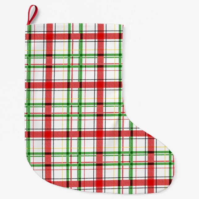 Grande Chaussette De Noël Christmas Flannel Plaid Tartan Design - White  (Devant)