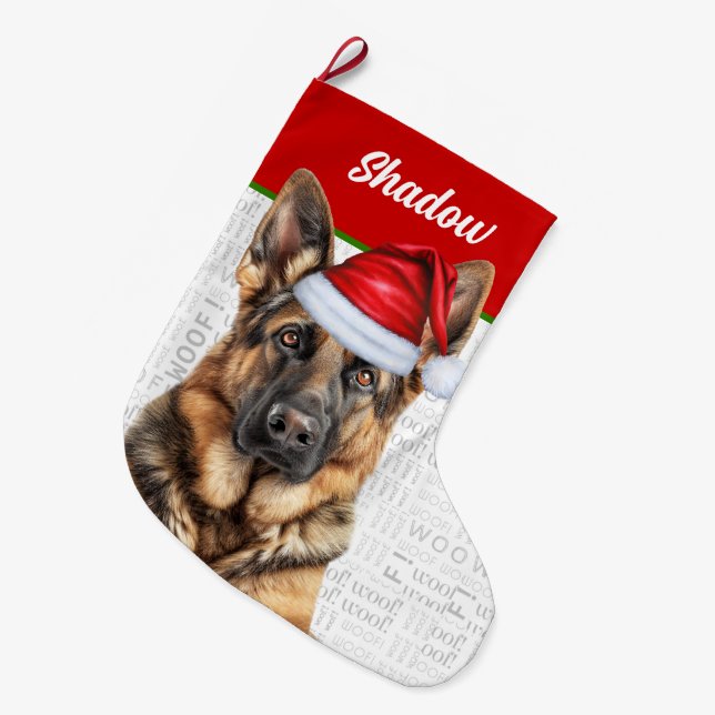 Grande Chaussette De Noël Christmas German Shepherd with Dog's Name (Devant (Accrochage))