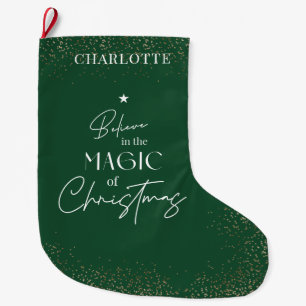 Grande Chaussette De Noël Christmas Green & Gold Parties scintillant Modern