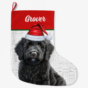 Grande Chaussette De Noël Christmas Labradoodle avec le nom Woof Arrière - p