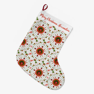 Grande Chaussette De Noël Christmas Ladybug Red, Green, and White Name