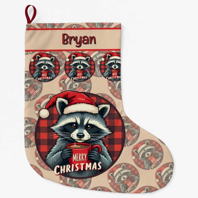 Grande Chaussette De Noël Christmas Raccoon Cocoa Cheer (Devant)