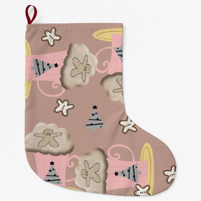 Grande Chaussette De Noël Christmas Stocker, Pain d'épices Homme Café (Devant)
