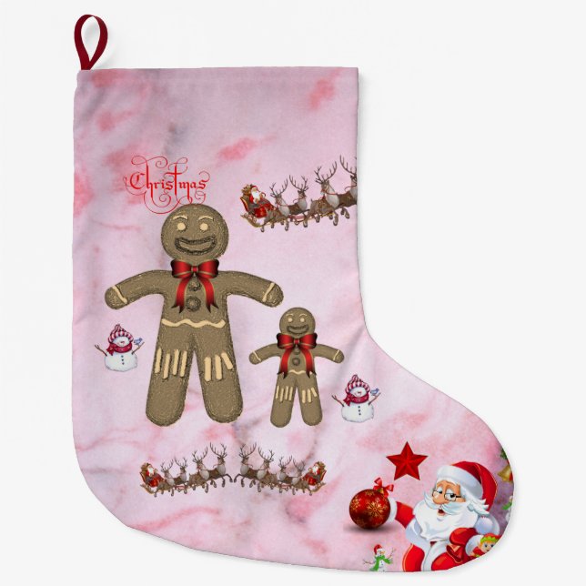 Grande Chaussette De Noël Christmas Stocker, Snowman Gingerbread Homme Elf (Devant)
