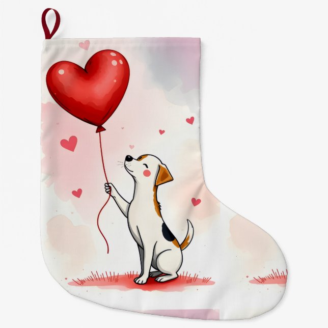 Grande Chaussette De Noël Christmas Stocking,  Dog Red Heart (Devant)