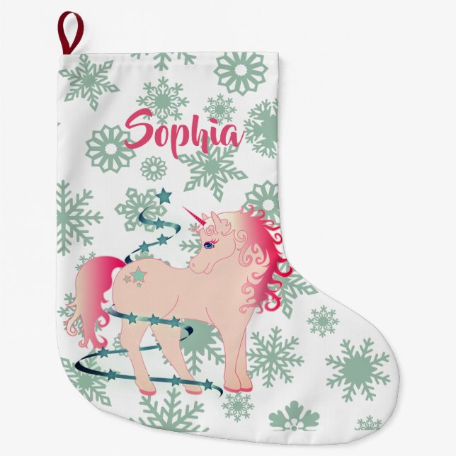 Grande Chaussette De Noël Christmas Unicorn mignonne (Devant)
