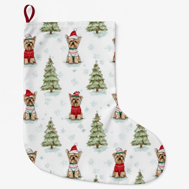 Grande Chaussette De Noël Christmas Yorkies Dog (Devant)