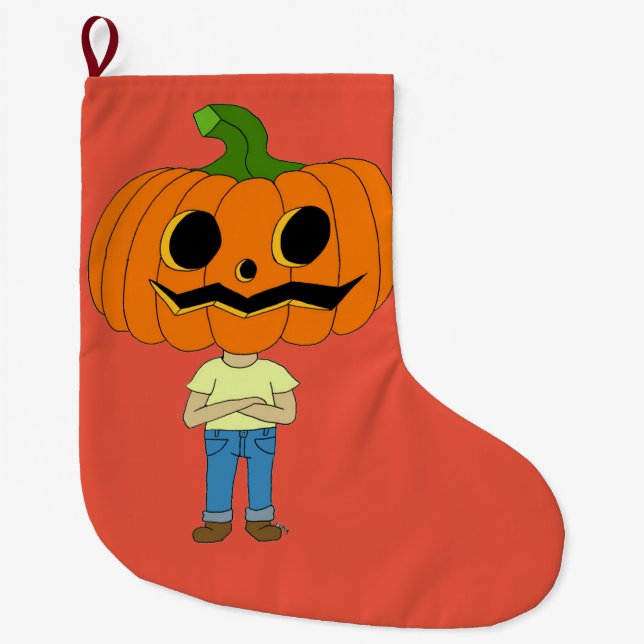 Grande Chaussette De Noël citrouille chef chibi garçon (Devant)