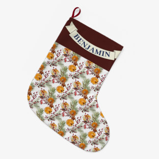 Grande Chaussette De Noël Citrus Orange Rustique PIne Vert tendance