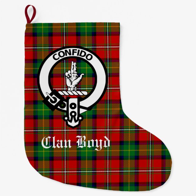 Grande Chaussette De Noël Clan Boyd Crest et Tartan personnalisable (Devant)