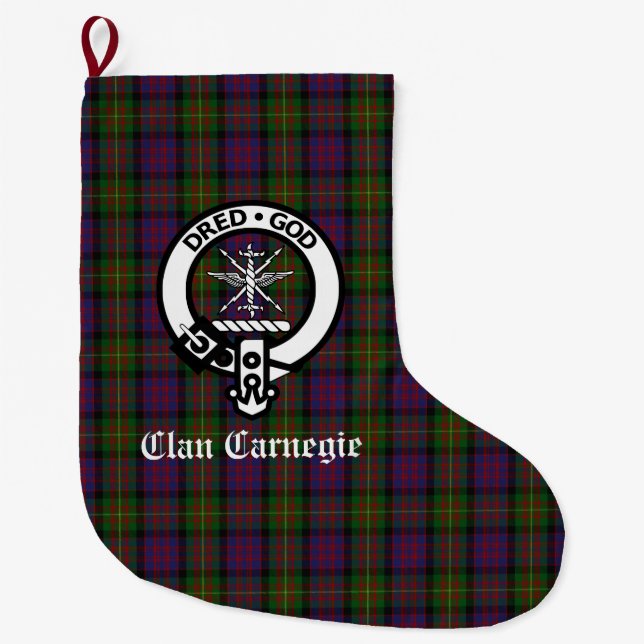 Grande Chaussette De Noël Clan Carnegie Crest Badge & Tartan personnalisable (Devant)