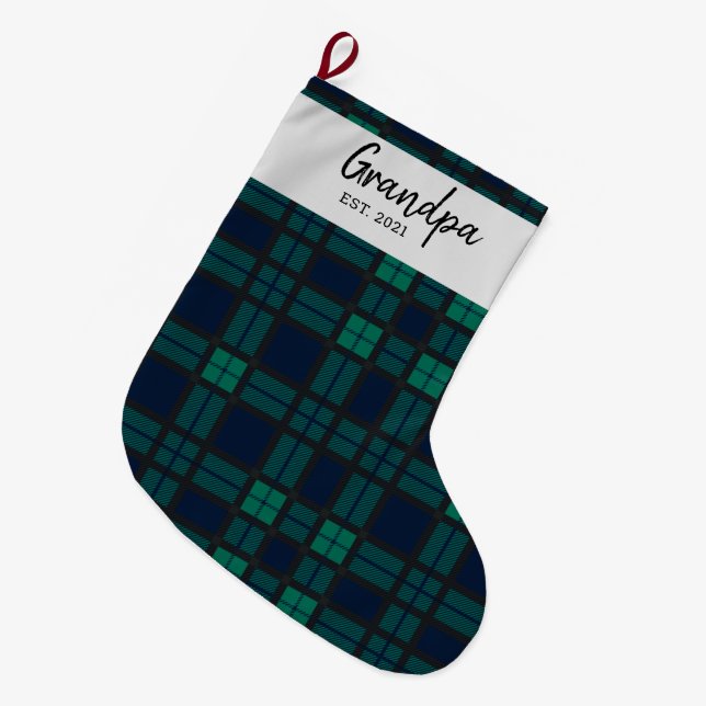 Grande Chaussette De Noël Clan de famille personnalisé Black Watch Plaid Che (Devant (Accrochage))