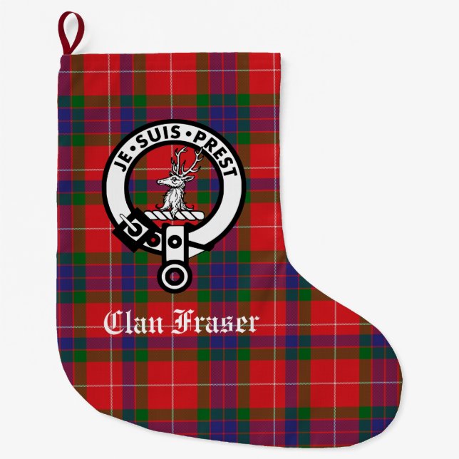 Grande Chaussette De Noël Clan Fraser Crest Badge & Tartan personnalisable (Devant)