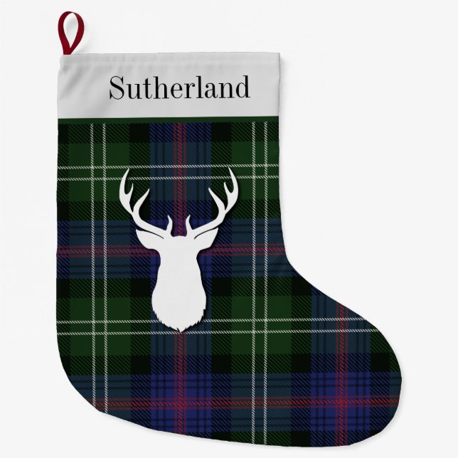Grande Chaussette De Noël Clan Tartan personnalisé Sutherland vert pourpre (Devant)