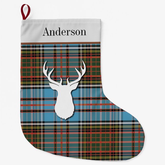 Grande Chaussette De Noël Clan tatan personnalisé Anderson bleu plaid (Devant)