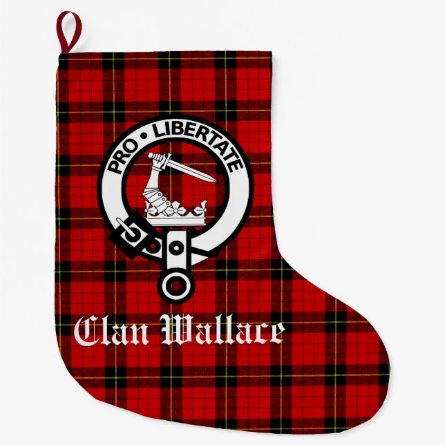 Grande Chaussette De Noël Clan Wallace Crest Badge et Tartan Customisé (Devant)