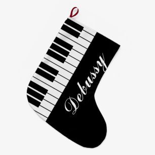 Grande Chaussette De Noël Clés de piano noir et blanc Nom personnalisé