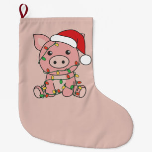 Grande Chaussette De Noël Cochon Noël Animaux d'hiver Cochons Gros Noël